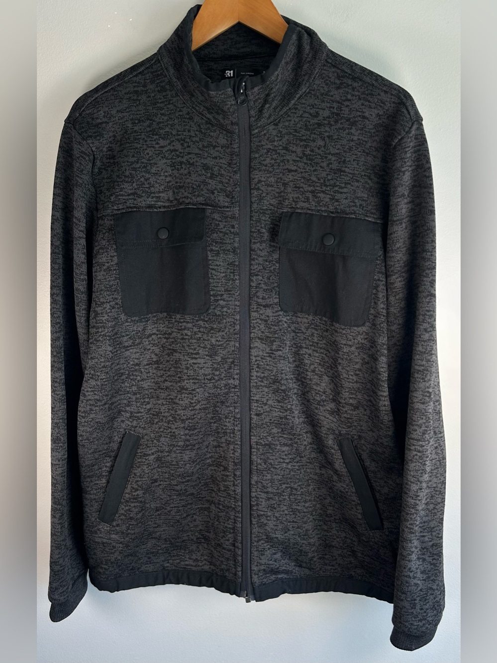Le 31 Simons Men’s Hybrid Full Zip Sweater Fleece Knit Jacket Utility Gray NWOT